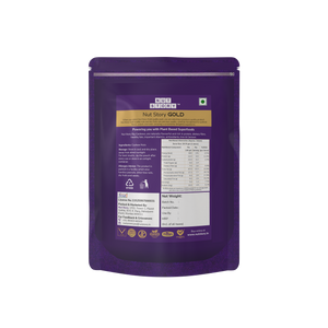 Nut Story Gold Cashews W210 grade information and product features on a white background