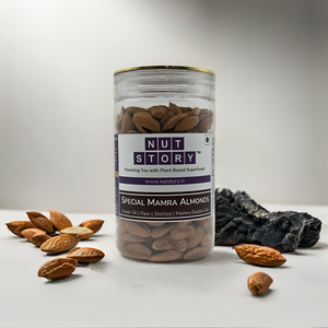 Nut Story Platinum Mamra Almonds 400g — 5A Grade Iranian Mamra Badam jar, front view
