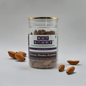Nut Story Platinum Mamra Almonds 200g Trial Pack — 5A Grade Iranian Mamra Badam jar