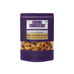 Purple Front of package of Nut Story Jumbo California Almonds 20/22 on a white background