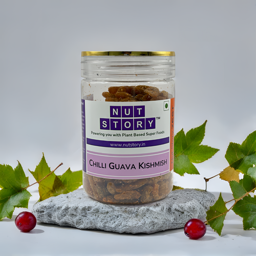 Nut Story Zest Chilli Guava Kishmish jar — juicy raisins infused with chilli, guava and black rock salt