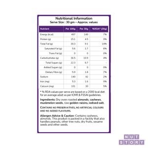 Nutritional information label for a product with purple border and white background