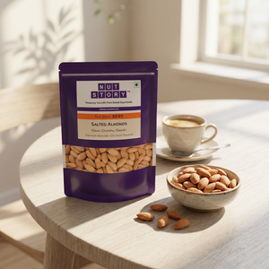 Nut Story Zest Salted Almonds — oil-free dry roasted California almonds in a zip-sealed pouch