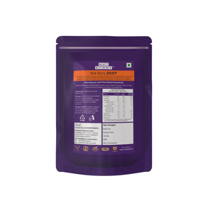 Nut Story Zest Salted Almonds pouch with nutritional highlights on a clean background