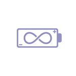 Icon of a battery with an infinite symbol without background