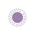 Icon of purple circle with dashed lines without background showing molecular shield